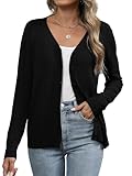 Famrrifuu Strickjacke Damen V Ausschnitt mit Knöpfen Cardigan Langarm Leichte Elegante Dünn...