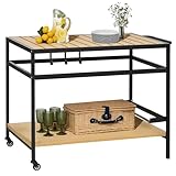 Outsunny Servierwagen, Gartenrollwagen mit Haken, Barbecue Trolley mit 2 Regalen, Outdoor...