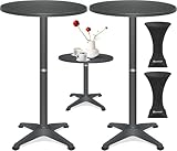 KESSER® 2in1 Stehtisch Bistrotisch 2er Set | Aluminium Edelstahlplatte | höhenverstellbar 70cm /...