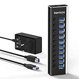 RSHTECH USB Hub Aktiv 3.0 mit 36W (12V / 3A) Netzteil, Aluminium 10 Ports USB 3.0 Hub zum Laden und...
