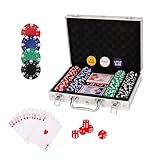 PLAYWUS Poker Spiel 200 Chips Set inkl. 2X Pokerdecks, 5X Würfel, Dealer/Small Blind/Big Blind...