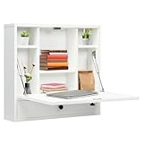 COSTWAY Wandklapptisch, Wandtisch mit Ablagefächern & Schublade, Klapptisch, klappbarer...