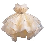 NSICBMNO Beige Prinzessin Kleid für Mädchen Tüll Prinzessin Kleider Große Mädchen Pailletten...