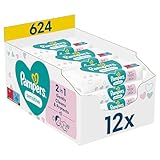 Pampers Sensitive Feuchttücher 12 Packungen mit 52 Stück - 624 Feuchttücher, ohne Duft, für eine...