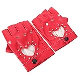 CONGARTENO Fingerlose Punk Kunstlederhandschuhe mit Herzmuster Halbfingerige Bühnenhandschuhe für...