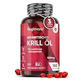 Omega 3 Krillöl Kapseln - 1200mg mit Astaxanthin & Cholin - 180 Weichkapseln für 3 Monate - EPA &...