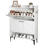 MAHANCRIS Schuhschrank schmal, Schuhkipper mit 2 Klappen, Schuhregal, Verstellbar, Schuhkommode mit...