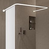 Duschvorhangstange U Form Duschstange Ecke, Weiß Duschspinne für Badewanne Verstellbare Stahl...