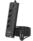 4 Fach Steckdosenleiste Wandmontage mit USB C, Mehrfachsteckdose 4 USB mit Einzeln Schaltbar,...