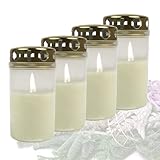Candelo 4er Set Premium Grabkerzen mit Deckel - Weiß Tagebrenner 54 Std - Trauerlicht Gedenk Kerze...