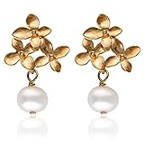 Tamii - Perlen-Ohrringe matt-gold, Ohrstecker mit Perle, Hochzeit, Braut, handmade, Damen Schmuck,...