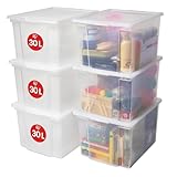 Iris Ohyama Vielseitige Aufbewahrungsbox mit Deckel, Stapelboxen, 30L, 6er-Set, Transparent,...