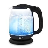 T24 LED Glas Wasserkocher 1,7 Liter mit LED-Beleuchtung, Wasserkocher Glas, Wasserkocher schwarz,...