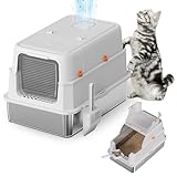 Edelstahl-Katzenklo mit Deckel, XL Katzentoilette Geschlossen, 180° Klappdeckel,...