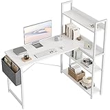 CubiCubi Schreibtisch mit Regal,Eckschreibtisch für Heimbüro,Kleiner L-förmiger Computertisch mit...