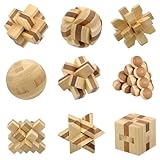 9 Stück Knobelspiele Holz, 3D Puzzle Brainteaser Denkspiel Set Holzpuzzel Geduldspiele IQ Spiele...