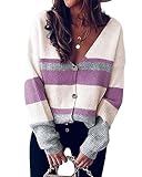 Damen Cardigan In Kontrastfarbe Patchwork Strickjacke Lange Ärmel Knopfleiste Kurz Geschnittener...