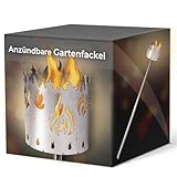 Novaliv Gartenfackel für draußen Motiv Feuer - Rost Lampe Gartenbeleuch- Holzspäne mit Wachs -...
