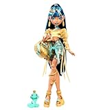 Monster High Cleo De Nile Puppe in goldener Bluse und mehrlagigem Rock, enthält Haustier-Kobra...