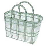 LALADEFIEE Transparente Handgewebte Damen Korbtasche Kunststoff mit Stabilem Boden Kleine Lässige...