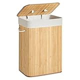 SONGMICS Wäschekorb mit Deckel, 72 L, Wäschekorb aus Bambus, faltbar, mit abnehmbarem waschbarem...