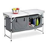 Relaxdays Campingtisch klappbar, höhenverstellbar, stabil, Campingschrank, Aluminium & MDF, BxT 120...