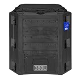 FIXKRAFT Thermo Komposter 380l Schnellkomposter Thermokomposter Schwarz Gartenkomposter Kunststoff...