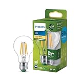 Philips LED Classic ultraeffiziente E27 Lampe (60 W), LED Lampe mit warmweißem Licht,...