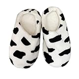 Baluue Warme Kuhmuster Hausschuhe Damen Mädchen Flauschige Indoor Slipper mit Rutschfester Sohle...