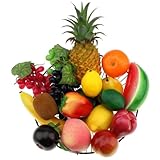 Meiwlong 18pcs Künstliches Obst Plastik Obst Deko Künstlich Apfel Weintrauben Birne Erdbeere Deko...