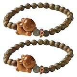 Gatuida 2 Stück Sandelholzperlen Armband mit Hasen Charm Elastisches Partnerarmband für Damen und...