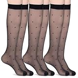 LXUEJIE 3 Paar Kniestrümpfe Damen, Feinstrümpfe Transparent Schwarz Dot Feinstrümpfe Damen...