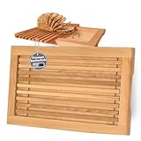 Brotschneidebrett Made in EU mit Krümelgitter & Griffmulden aus Buchenholz geölt - 40x25 cm,...