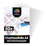 OfficeTree 50 x Overheadfolie A4 - OHP Folien glasklar - Folie für Laserdrucker - Overheadfolien...