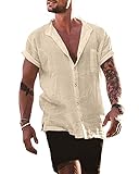 YAOBAOLE Oberhemd Herren Kurzarm Leinen Hemd Herren Regular Fit Strand, Outdoor, Reisen, Picknick,...