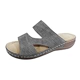 Offene modische Sommer-Hausschuhe, leger, flacher Zehenbereich, gefaltete Schuhe, Leder,...