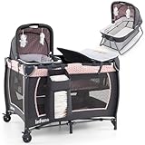 COSTWAY 5 in 1 Beistellbett Baby, Reisebett mit Matratze, Kinderreisebett inkl. Wickelauflage,...