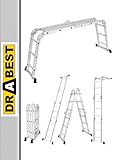 DRABEST - Gelenkleiter 4x3 Sprossen - mit Plattform - Klappleiter, Aluleiter - Maximale Belastung...