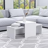 ULUYYUC Couchtisch-Set Weiß aus Holzwerkstoff 100x48x40 cm mit Stauraum - Beistelltisch und...