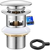 Ibergrif Messing Ablaufgarnitur mit Überlauf Universal 41-50 mm Pop-up Abflussstopfen Chromadapter...