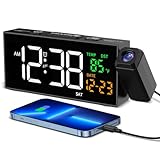 Digitaler Wecker mit Projektion, Projektionswecker mit 350° Projektor, Thermometer, Datum, Große...