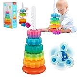 Cartlant Bunte Stapelturm mit Saugnapf Spielzeug Baby, Steckturm Motorik Kreative Pyramide Turm 5...