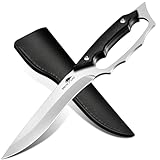 SMITH CHU D2-Stahl Outdoor Messer, Full-Tang Camping Messer mit Lederscheide, Silber Feststehende...