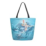 Naanle Meerjungfrau Delfin Canvas Tote Bag Große Frauen Casual Schultertasche Handtasche...