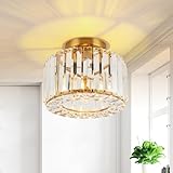 FORCOSO Kristall Deckenleuchte Ø245mm, Kronleuchter Gold mit Metall Rahmen Lampenschirm, Sockel E27...