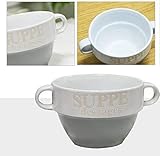 DRULINE 4 Stück Suppentasse aus Keramik mit Schriftzug Suppe des Tages Ø 13 cm Grau