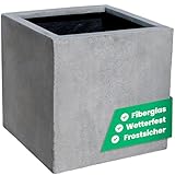 VIVANNO Pflanzkübel Fiberglas Block Frostsicher - 50x50x50 cm - Beton-Design Grau - Blumenkübel...