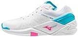 Mizuno Damen Wave Stealth Neo Handballschuh, White/PinkGlo/BlueAtoll, 39 EU