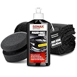 Auto Politur Set | Sonax Polish & Wax Color Schwarz 250ml Autopolitur + Polierschwamm + Poliertuch |...