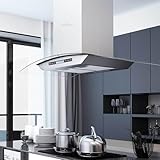 Insel-Dunstabzugshaube, 90 cm LCD Touch-Sensor 756 m³/h LED, Edelstahl + gehärtetes Glas +...